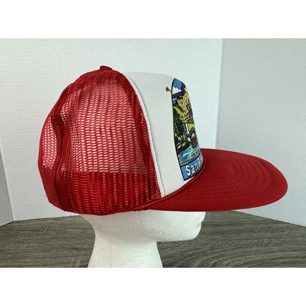 San Antonio Texas ~ Trucker Rope Foam Hat Snapback Cap Red White Alamo Vtg 80s